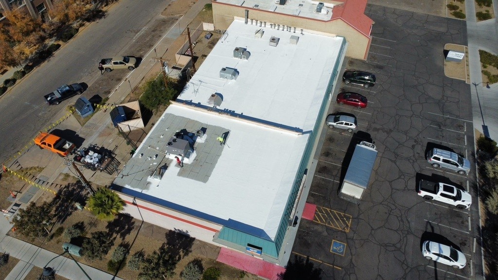 Aerial view of roofing project