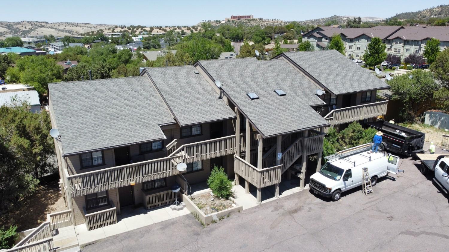 Aerial view of roofing project