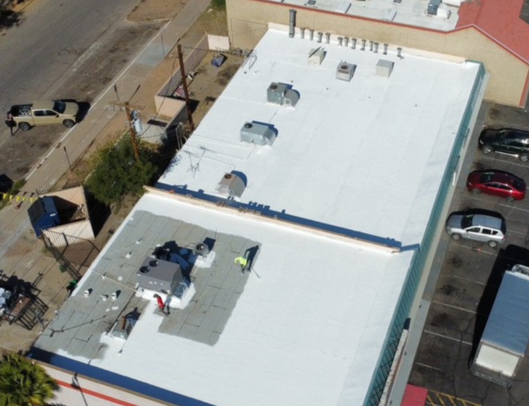 Aerial view of roofing project